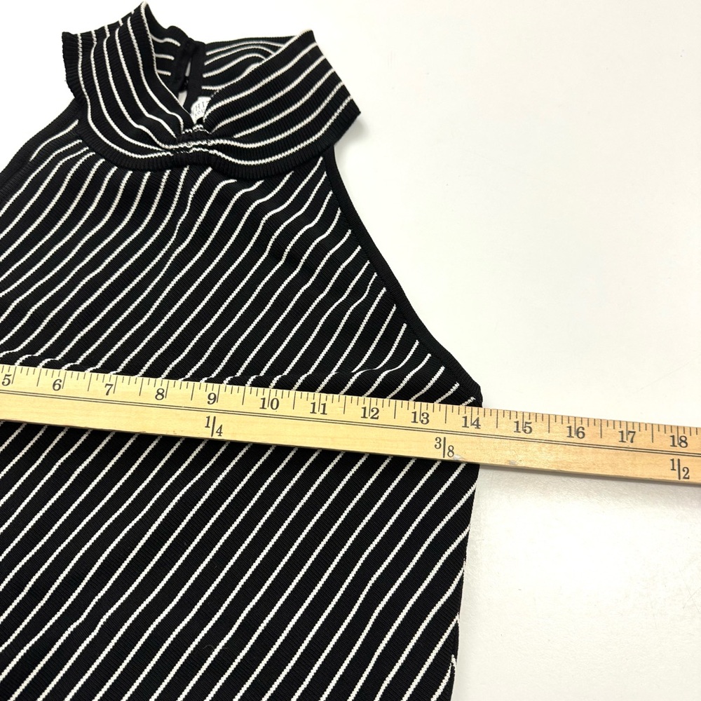 White House Black Market Women’s M Black White Striped High Neck Tank Top Shirt - Picture 9 of 11